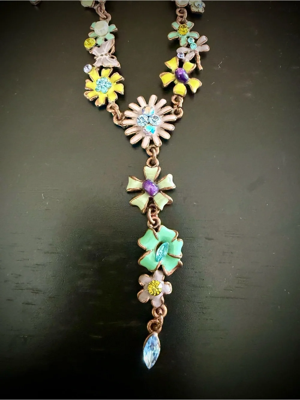 Boho Floral Multicolor Chrystal Enamel Necklace & Earring Set